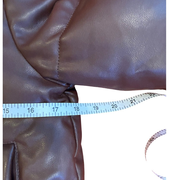 NWT Abercrombie & Fitch Chocolate Brown Faux Leather Mini Puffer Jacket Size XS - Picture 5 of 11